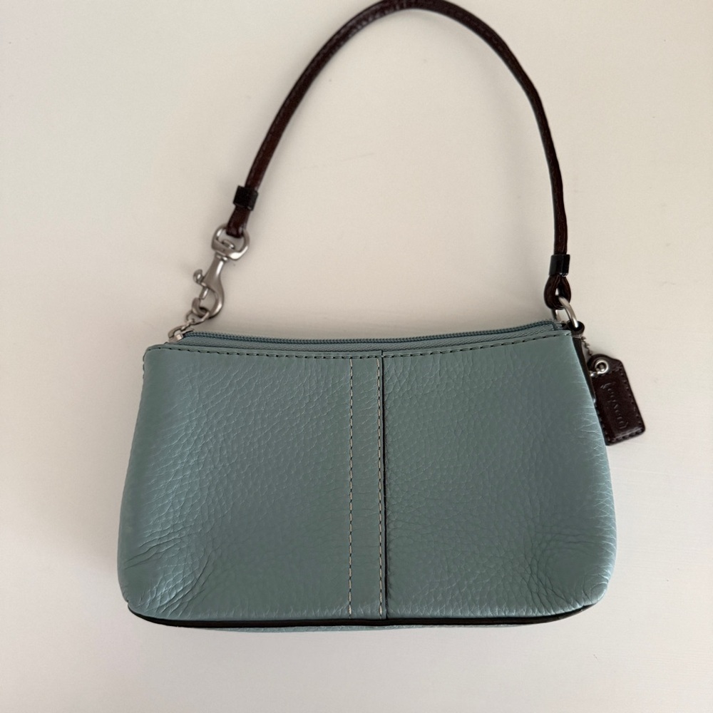 COACH Pebble Leather powder blue Wristlet